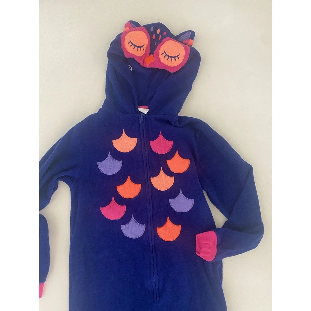Cat & Jack One Piece Owl‎ Pajama Girls Size 10 / 12 Open Feet Zip Up Purple Pink